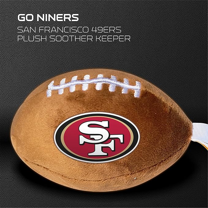 San Francisco 49ers Plush Football Pacifier Holder by Smilo - Officially Licensed NFL Soother Holder - Soft Plush Toy and Dummy Holder - Fits Any Pacifier - Stroller Accessory & Newborn Essential