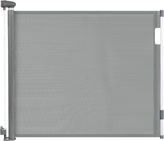Retractable Baby Gates for Stairs, Dog Gate Indoor Extends to 55" Wide 34" Tall, Child Gates for Doorways, Stair Gate Use for Outdoor, Indoor, Hallways, Doorways, Deck, Porch(Grey)