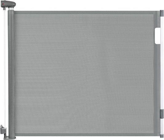 Retractable Baby Gates for Stairs, Dog Gate Indoor Extends to 55" Wide 34" Tall, Child Gates for Doorways, Stair Gate Use for Outdoor, Indoor, Hallways, Doorways, Deck, Porch(Grey)