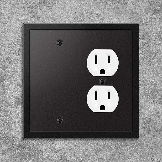 Henne Bery Modern Edge Decorative Wall Plate Switch Plate Outlet Cover, Durable Solid Zinc Alloy (Blank/Duplex, Matte Black)