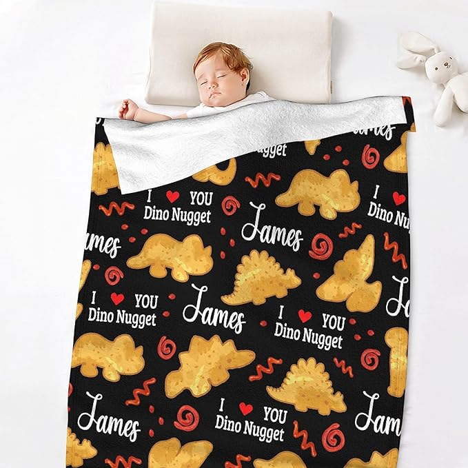 Personalized Chicken Nugget Custom Baby Blanket with Name - Swaddle Blanket for Toddlers, Infants, Kids & Newborns - Nursery Stroller Crib Decor Throw - Birthday Gift