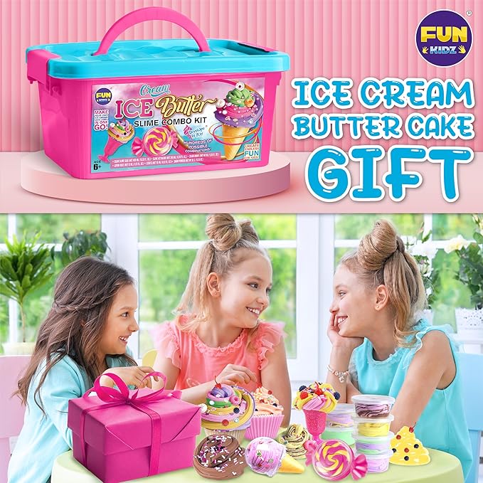 Gift Butter Slime Kit for Girls 10-12, FunKidz Ice Cream Soft Slime Making Kit Ages 8-12 Kids Slime Toys Ideal Birthday Party Present