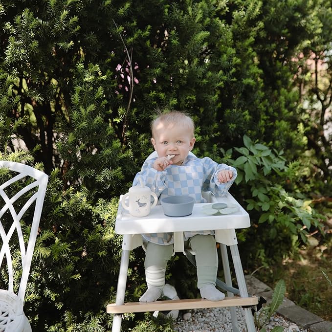 mushie Long Sleeve Baby Bib | Water Resistant Adjustable Fit for Ages 6-24 Months