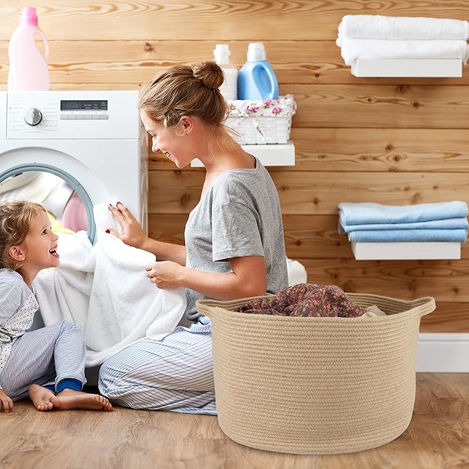 Large Jute Rope Storage Basket Blankets Basket Living Room 22"x12" Toy Baskets for Kids and Dogs Woven Laundry Baskets for Clothes Towels Baby Toy Storage