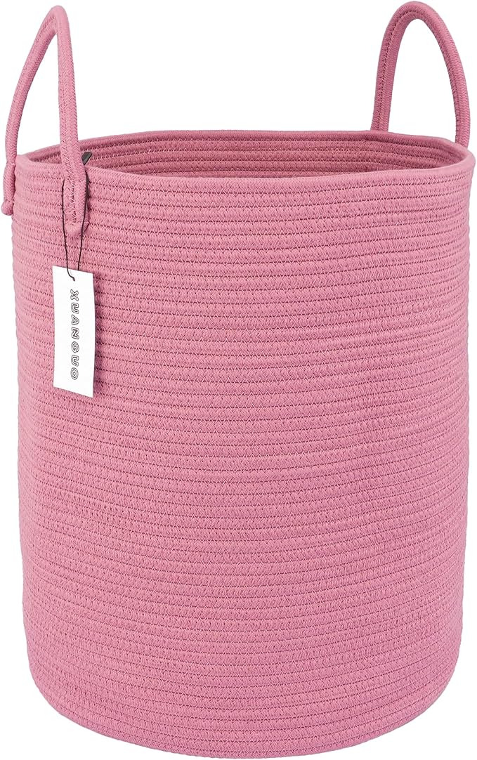 Cotton Rope Laundry Basket Hamper for Clothes Woven Storage Basket for Living Room Bedroom Boho Tall Rope Baskets for Blanket Toys Pillow Towels Baby Nursery Hamper Bin grape purple