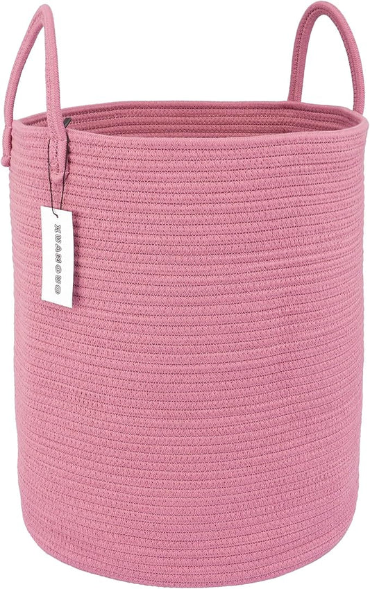 Cotton Rope Laundry Basket Hamper for Clothes Woven Storage Basket for Living Room Bedroom Boho Tall Rope Baskets for Blanket Toys Pillow Towels Baby Nursery Hamper Bin grape purple