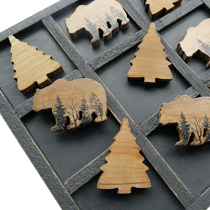 NIKKY HOME Cute Bear Decorative Wooden Board Travel Game Tic Tac Toe for Fun Coffee Table Decor