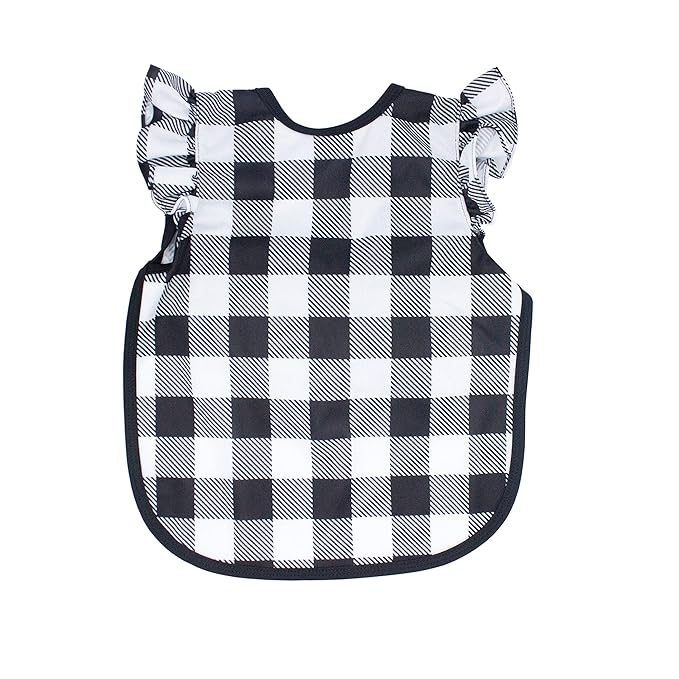 BapronBaby Flutter White Buffalo Plaid Bapron - No Neck Tie Safer Bib for Baby & Toddler - Soft Waterproof Stain Resistant - Machine Washable - Sz Preschool 3-5yrs
