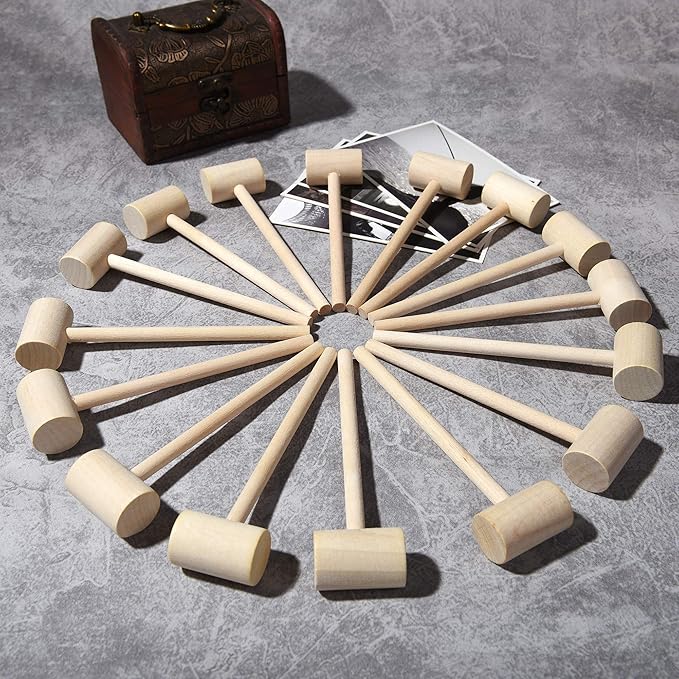 36 Pieces Mini Wooden Hammers Gavel Toy for Kids, Natural Wood Crab Lobster Seafood Mallets