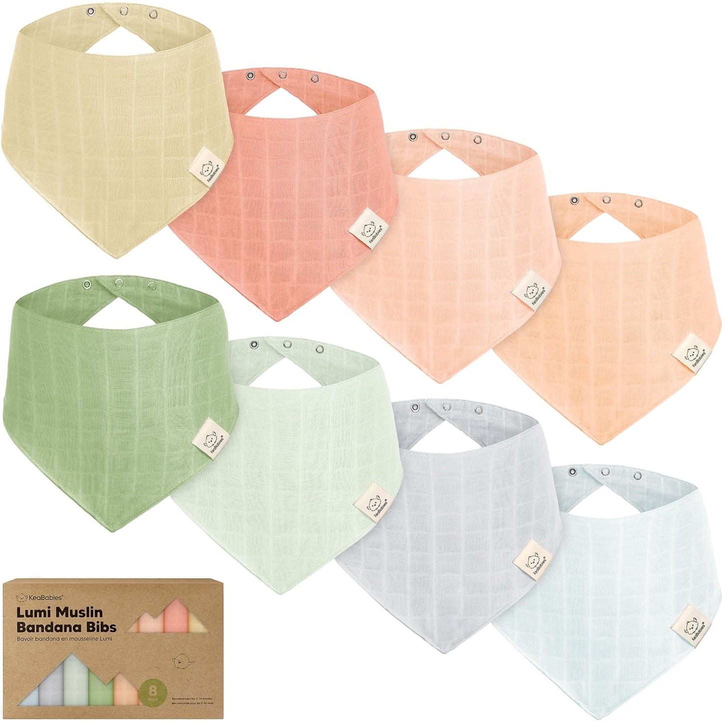 8-Pack Muslin Baby Bibs for Boys, Girls - Muslin Bandana Drool Bibs for Baby Girl & Boy, Drooling Newborn, Teething Toddler, Infant 0-36 Months, 100% Cotton Extra Absorbent & Soft (Dew)