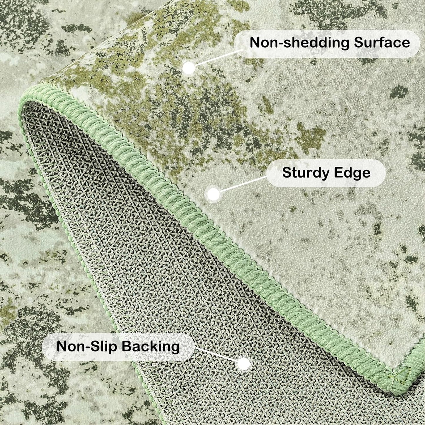 Kelarea 4x6 Rug for Living Room, Green Washable Non-Slip Rugs, Low Pile Soft Modern Abstract Carpet for Bedroom, Kitchen, Dining Room, Classroom, Dorm, Nursery, Home Office