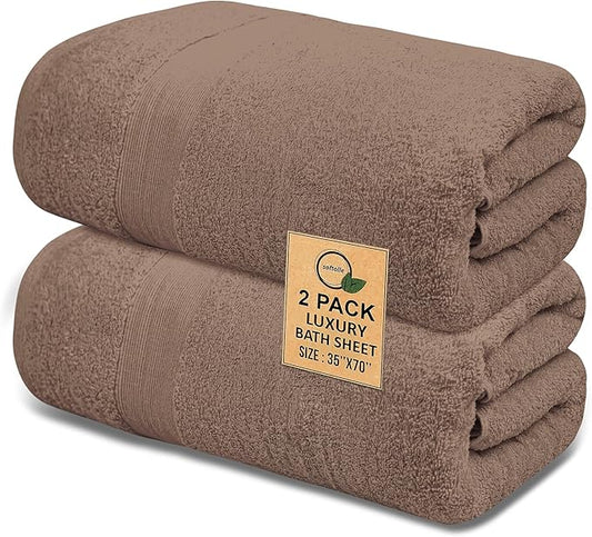 100% Cotton Luxury Bath Sheets - Pack of 2 (35" x 70") | Super Soft, Quick-Dry & Highly Absorbent Towels for Bathroom, Home, Spa & Gym (Taupe)