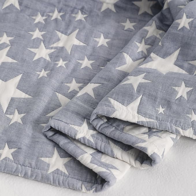NTBAY 3 Layer Oversized Muslin Cotton Toddler Blanket, 45x60 Inches Jacquard Reversible Nursery Bed Blanket, Super Soft and Thermal Crib Blanket for All Seasons, Baby Gift, 45"x60", Blue/White Star