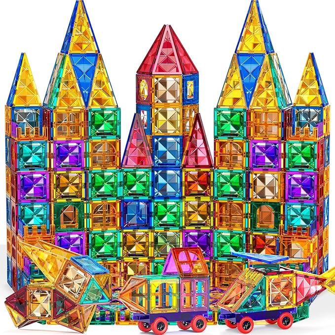 180 PCS Magnetism Blocks Tiles for Kids Ages 3 4 5 6 7 8+, Building Set for Toddlers 3-5 4-8, Stacking Blocks, Educational Construction Toy for Boys and Girls, Creative Play Birthday Gifts 2-4