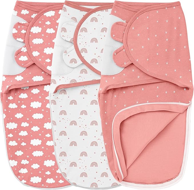 Baby Swaddles for Newborns with Zipper, 100% Cotton Newborn Swaddle Sack, 3 Pack Baby Swaddles 0-3 Months Swaddle Sleep Sack for Newborn Baby Boy Girl White Pink Rainbow