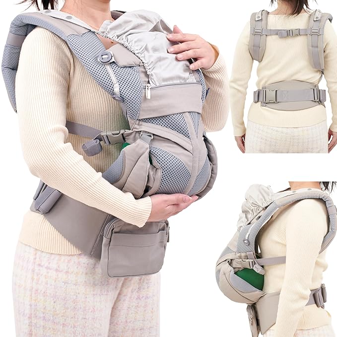 Childlike Behavior Front Hip Seat Baby Carrier, Ergonomic Design with Adjustable Straps and Breathable Fabric - Hip Seat Holder with Storage Pocket - Toddler - Hipseat Baby Carrier - Grey
