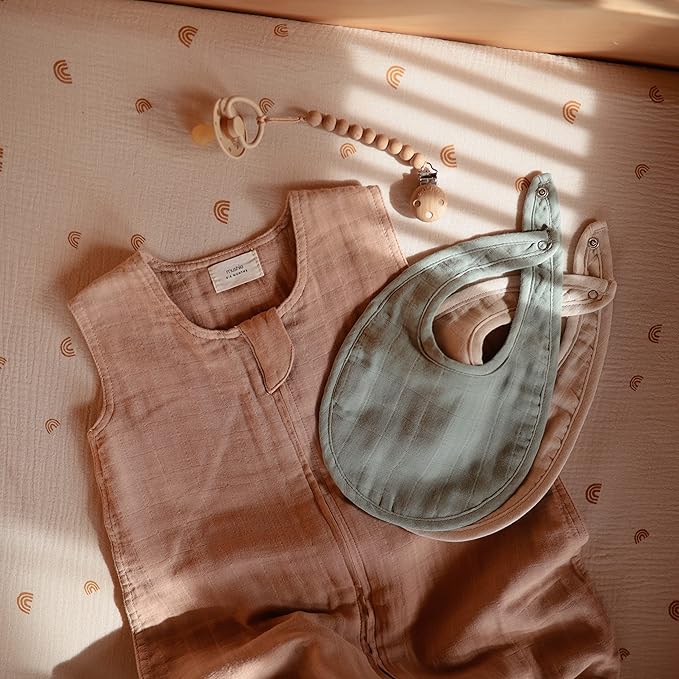 mushie Muslin Baby Bib | Soft Cotton for Infant Drips, Drools & Feedings | Adjustable Fit | 2 Pack