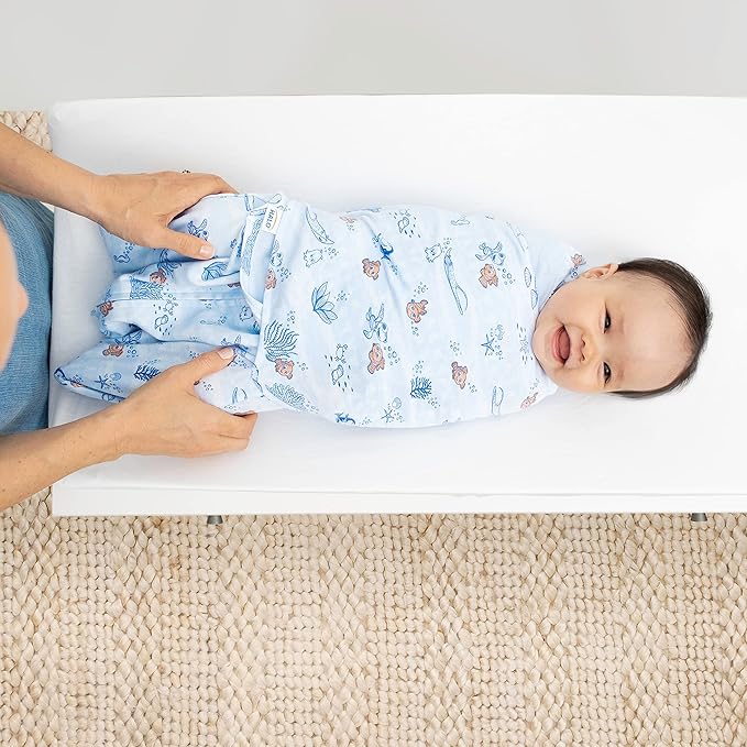HALO Disney Baby Finding Nemo 100% Cotton Sleepsack Swaddle, 3-Way Adjustable Wearable Blanket, Nemo Tie Dye, Newborn, 0-3 Months