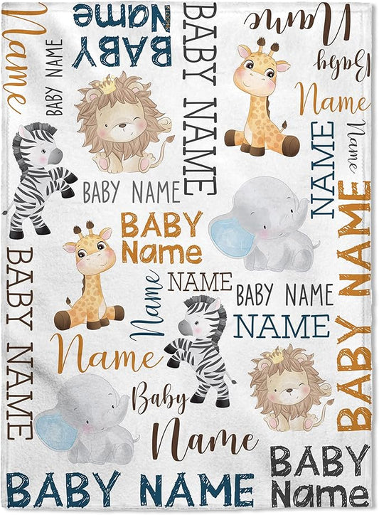FLOCHIL Personalized Baby Blankets, Custom Baby Blanket - Baby Blanket with Name for Boys, Best Gift for Newborn Elephants Flush Fleece (30x40) (Monogram)