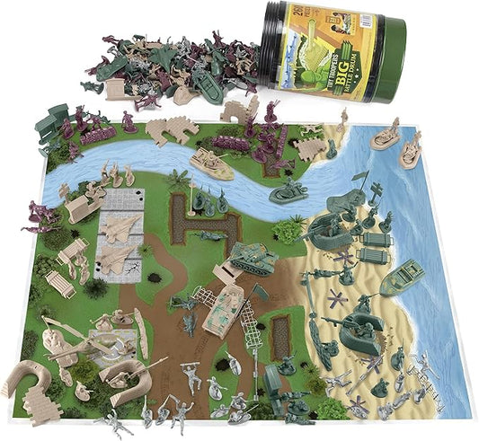 Imagination Generation Army Men Big Battle Playset Deluxe Army Toys and Green Army Men - Set Includes Tan and Green Army Men, Tanks, Jets, Walls, Helis, Battlefield Mat and More (260 pcs)