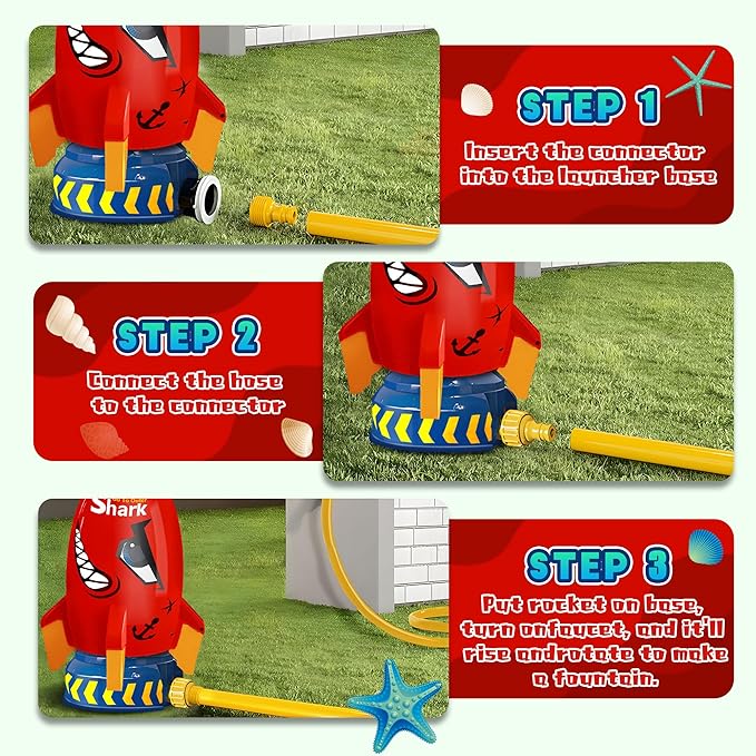 Water Rocket Sprinkler for Kids, Outdoor Sprinkler Rocket Launcher Toy for Backyard, Summer Water Toys for Kids Ages 3-12, Fun Water Powered Rocket Toy (Red-5)