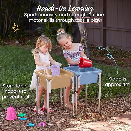 ECR4Kids 2-Station Sand and Water Adjustable Play Table, Sensory Bins, Sand/Powder Blue