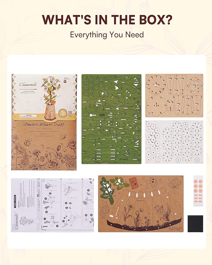 3D Flower Wooden Puzzles for Adults-Chamomile, DIY Wooden Flowers Model Kit Building Set Crafts for Adults to Build, Botanical Collection/Ideal Creative Gift Ideas/Housewarming (101PCS)