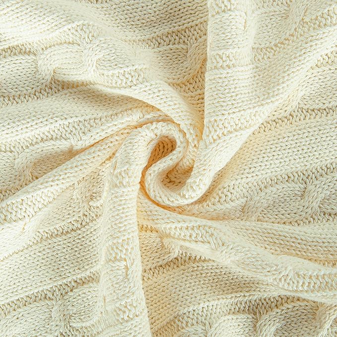 NTBAY 100% Pure Cotton Cable Knit Toddler Blanket, Super Soft Warm Breathable 30x40 Baby Blanket for Crib, Stroller, Nursery, Travel, Newborn, 30x40 Inches, Ivory