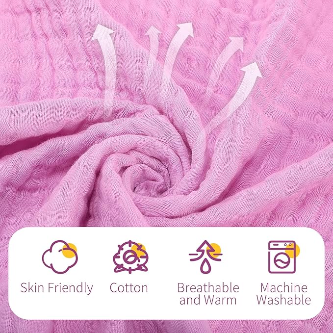 VitalCozy 6 Pcs Baby Muslin Hooded Bath Towels and Washcloths, 32 x 32 Inch Muslin Cotton Hooded Baby Towels Absorbent Blankets for Gift Newborn Infant Shower(White, Pink)