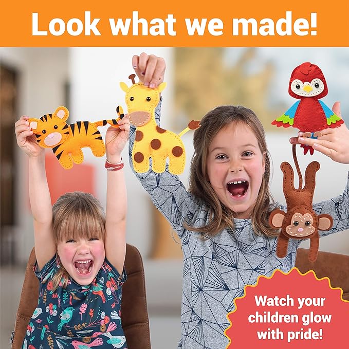 Craftorama Sewing Kit for Kids, Fun and Educational Wild Animal Craft Set for Boys and Girls Age 7-12, Sew Your Own Felt Animals Craft Kit for Beginners, 165 Piece Set