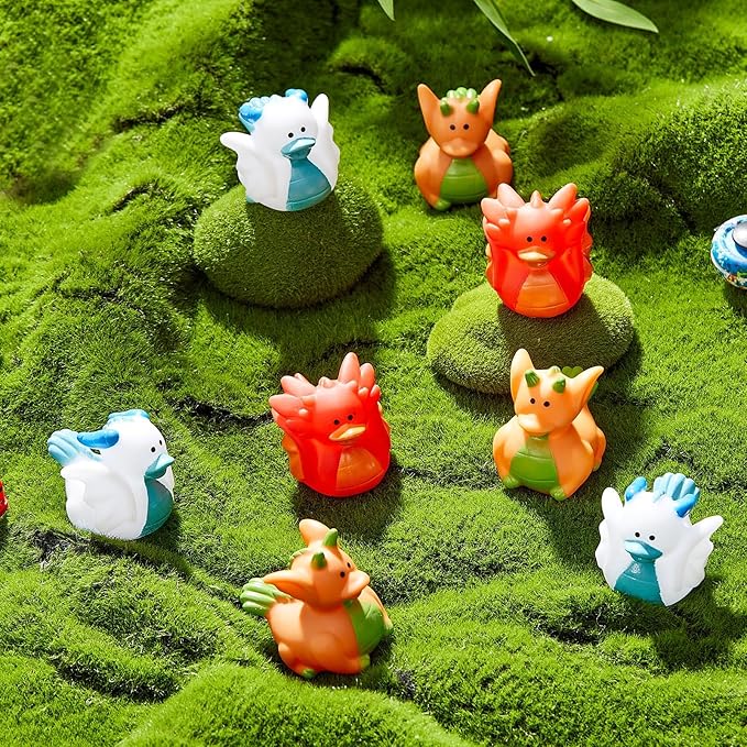 Deekin 24 Pcs Assorted Rubber Ducks in Bulk, 2 Inch Rubber Duckies for Party Supplies, Mini Bath Toys for Baby Shower Pool Party (Dragon)