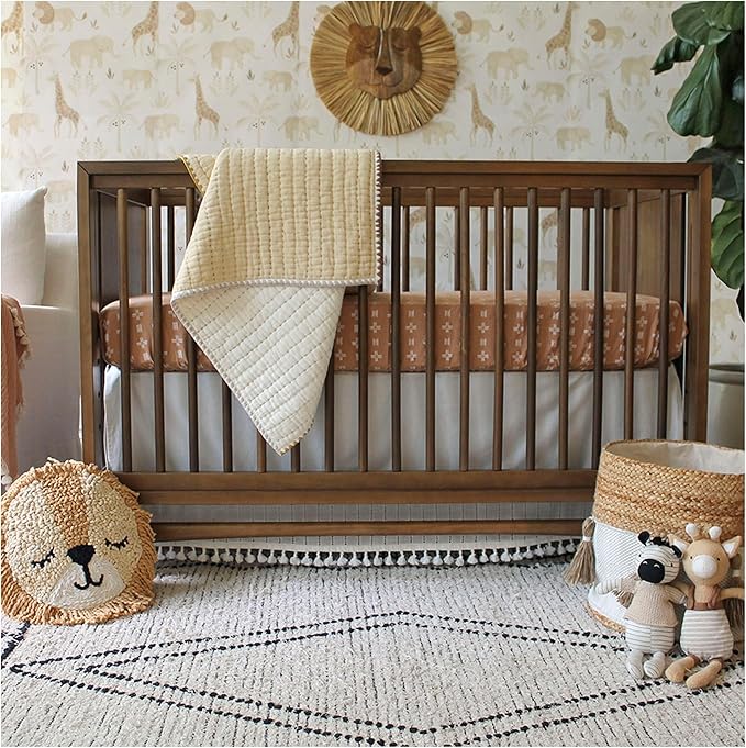 Crane Baby Blanket Quilted Cotton 36” X 36” Light Yellow Nursery Essential for Boys and Girls Yellow Baby