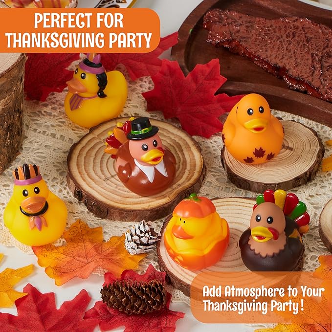 JOYIN 18PCS Thanksgiving Rubber Ducks for Boys Girls Kids & Toddlers, Thanksgiving Party Favor Gifts, Rubber Ducky Bath Toys, Kids Fun Bath Duck Toys