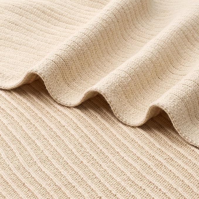 Knitted Organic Cotton Baby Blanket- Swaddle Blanket, 30" x 40" Soft Receiving Blanket for Newborn (Ribbed - Fog)