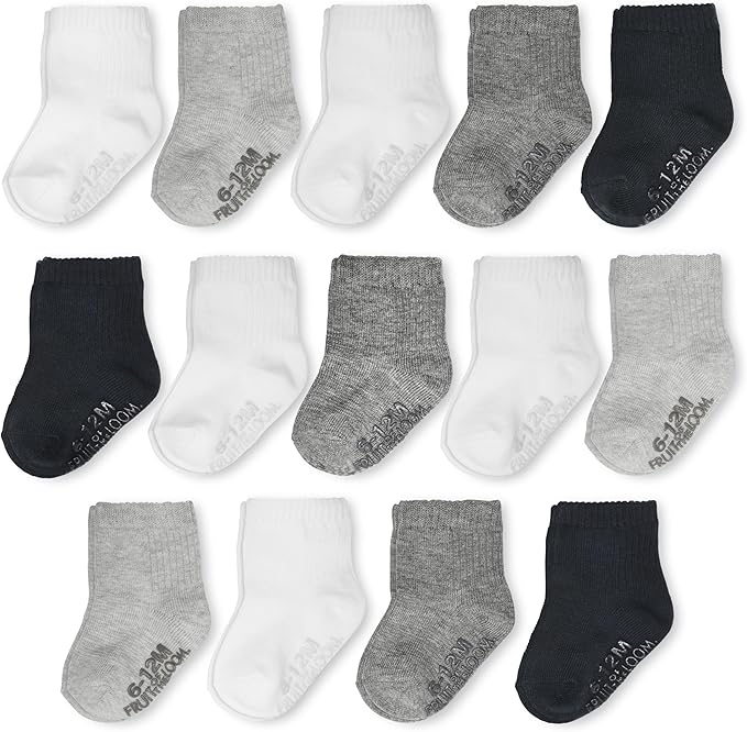 Fruit of the Loom Baby 14-Pack Grow & Fit Flex Zones Cotton Stretch Socks - Unisex, Girls, Boys