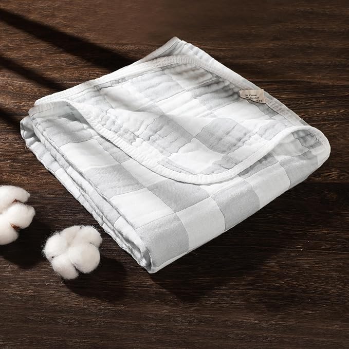 Ultra-Soft Muslin Baby Blanket (43x43 Inches,Grey Checkered,1-Pack)