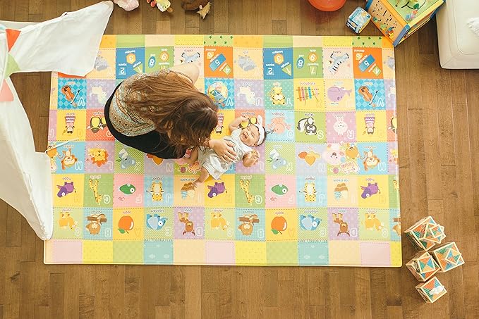 Baby Care Play Mat (Large, Playful - Pinko & Friend) 82'' x 55'' Original One-Piece Reversible Rollable Waterproof Play Mat for Infants, Babies, Toddler, and Kids