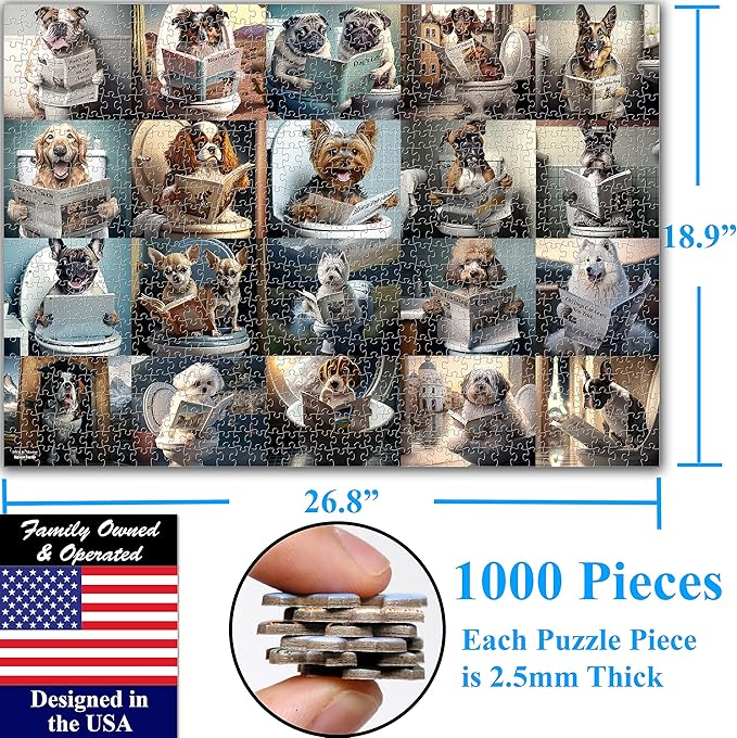 Think2Master Pooping Dogs & Puppies 1000 Pieces Jigsaw Puzzle. Pooping Puppies, Funny Bathroom Decoration, Gag Gift. Fun Toy Teens, Adults, Seniors & Families. Great for Kids 13+ Size: 26.8” x 18.9”
