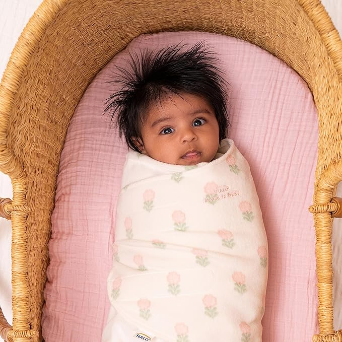 HALO Micro-Fleece Sleepsack Swaddle, 3-Way Adjustable Swaddle Blanket for Newborn and Infants, TOG 3.0 for Cold Climates, Hip Healthy, Block Flower, Newborn, 0-3 Months