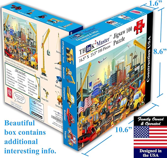 Think2Master Construction in New York City, USA 100 Pieces Jigsaw Puzzle Fun Educational Toy for Kids, School & Families. Great Gift for Boys & Girls Ages 4+ to Stimulate Learning. Size:23.4” X 16.5”