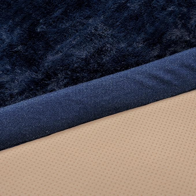 Loartee Faux Rabbit Fur Rug - 1.18" Thick Soft Fluffy Area Rug, Non-Slip Memory Foam Crawling Mat, Dark Blue, 59"x59"