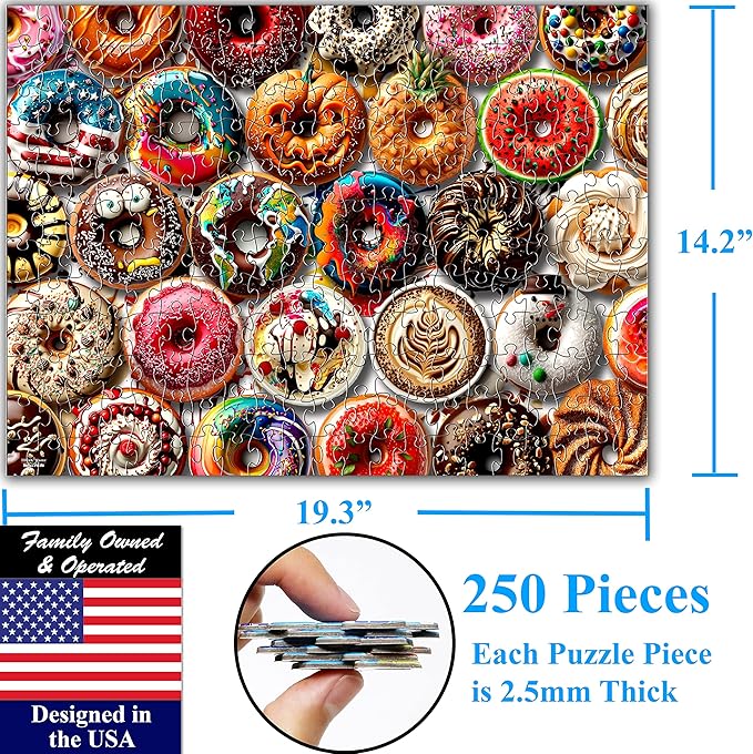 Think2Master Donuts 250 Pieces Jigsaw Puzzle. Perfect White Elephant Gag Gift. Fun Toy for Kids, School & Families.Great Gift for Boys & Girls Ages 8+. Size: 14.2” X 19.3”