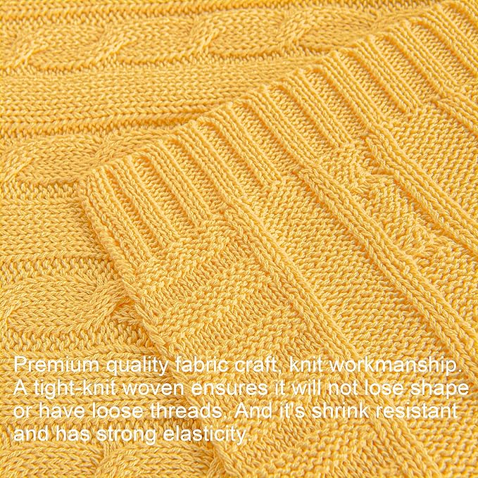 NTBAY 100% Pure Cotton Cable Knit Toddler Blanket, Super Soft Warm Breathable 30x40 Baby Blanket for Crib, Stroller, Nursery, Travel, Newborn, 30x40 Inches, Yellow