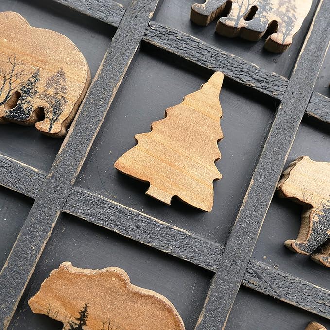 NIKKY HOME Cute Bear Decorative Wooden Board Travel Game Tic Tac Toe for Fun Coffee Table Decor