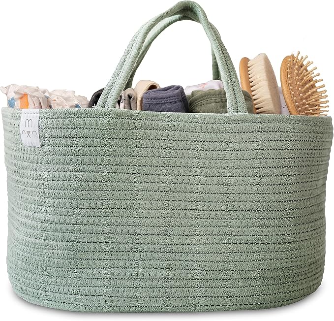 Natemia Diaper Caddy Organizer (Lily Pad) - Portable Rope Handles & 3 Compartments for Baby Items - Storage Basket for Newborn Essentials - Fits Spectra Breast Pump & Accessories - Registry Must Have
