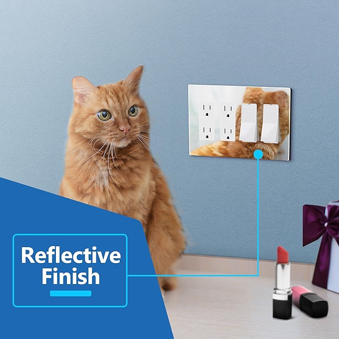 LIDER Quadruple Decorator Wall Plate, Impact Resistant, Mirrored Acrylic Plexiglass Reflective Finish Modern Upgrade Screwless Light Switch Outlet Cover Mid-Size 4-Gang 4.88" x 8.58" Silver