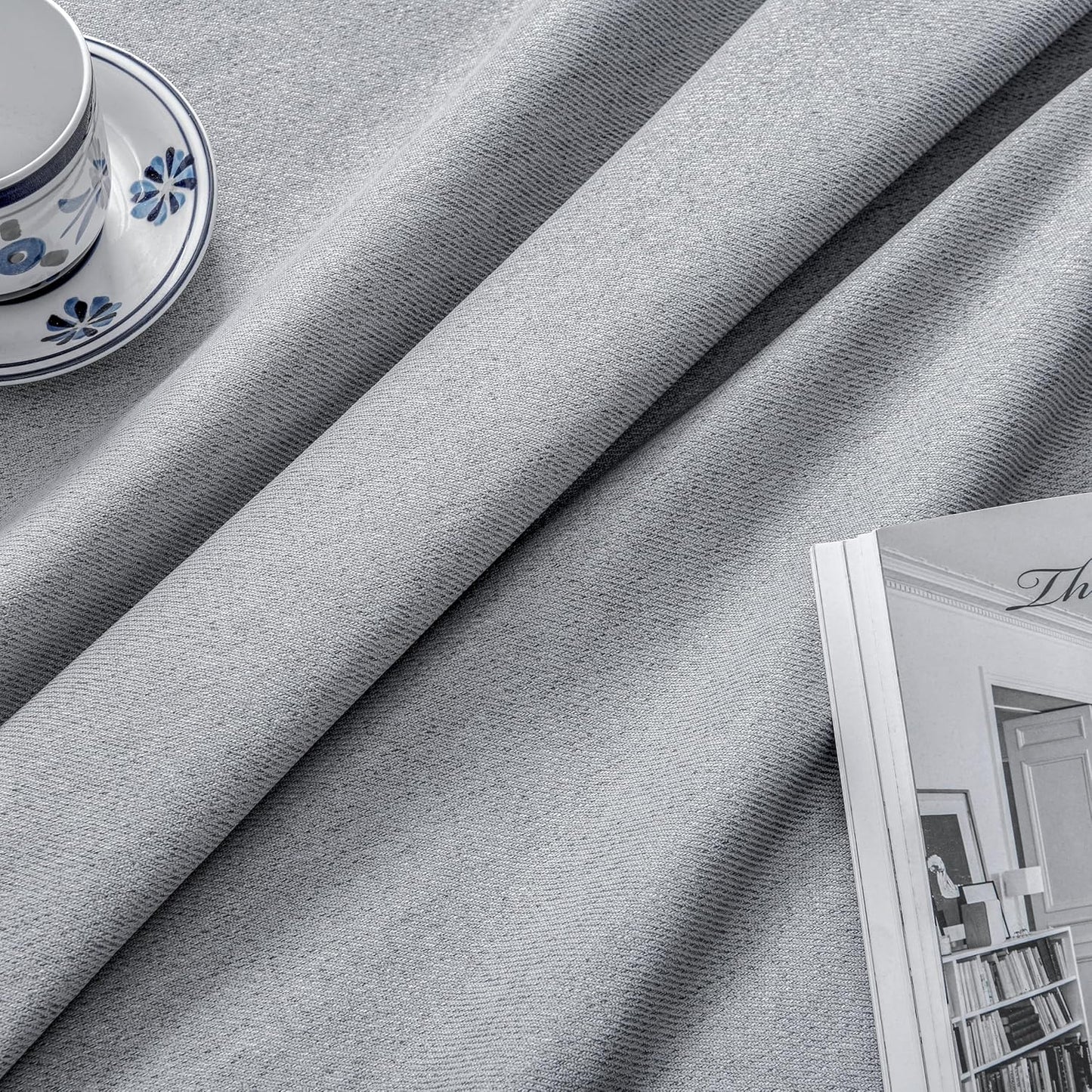 Joydeco Faux Linen Blackout Curtains for Bedroom,Light Grey Blackout Curtains 96 inches Long,100% Blackout Sound Proof Thermal Insulated Window Drapes Luxury Decor（W52xL96 Inch,Light Grey）