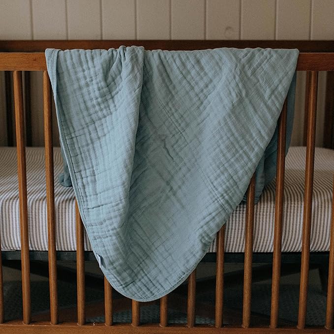 Parker Baby Muslin Blanket | 100% Soft Cotton Toddler Quilt & Baby Muslin Swaddle | Gender Neutral Design 47" x 47" Blanket