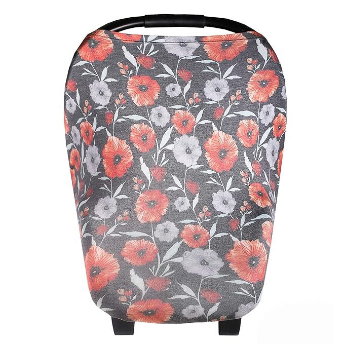 Baby Car Seat Cover Canopy and Nursing Cover Multi-Use Stretchy 5 in 1 Gift Poppy by Copper Pearl