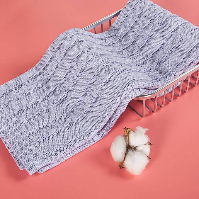 NTBAY 100% Pure Cotton Cable Knit Toddler Blanket, Super Soft Warm Breathable 30x40 Baby Blanket for Crib, Stroller, Nursery, Travel, Newborn, 30x40 Inches, Light Purple
